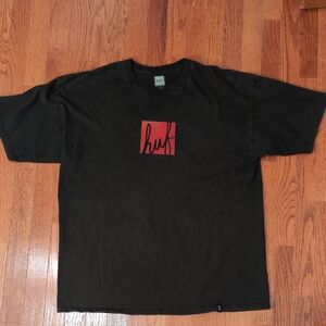 HUF Men's Crushed Velvet Logo T-Shirt Size XL Black Red